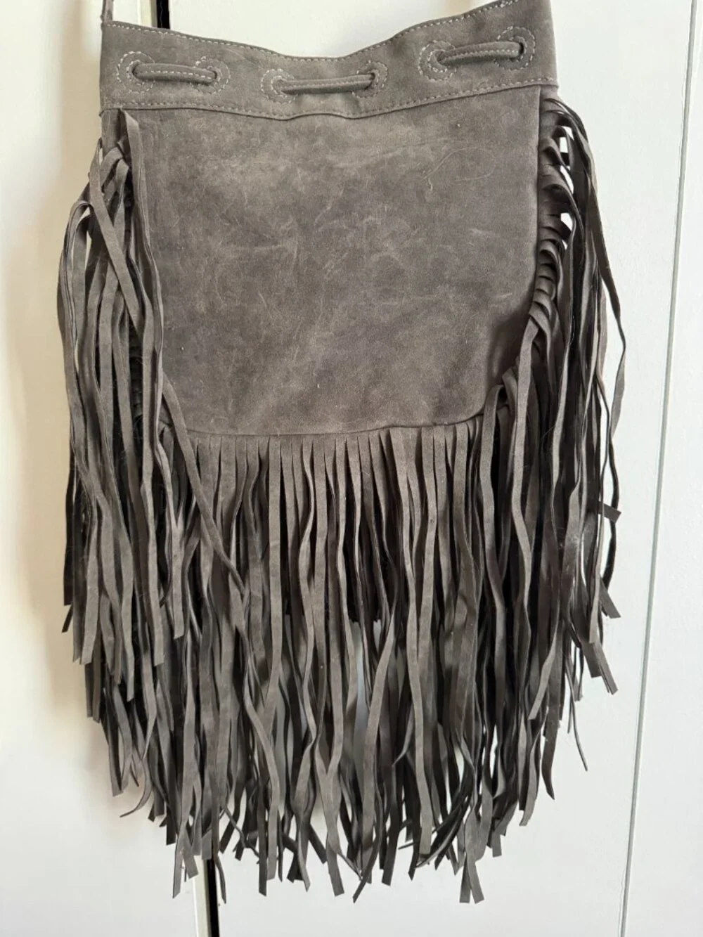 Gray Fringe Crossbody Bag Boho Western Shoulder Purse Festival Style